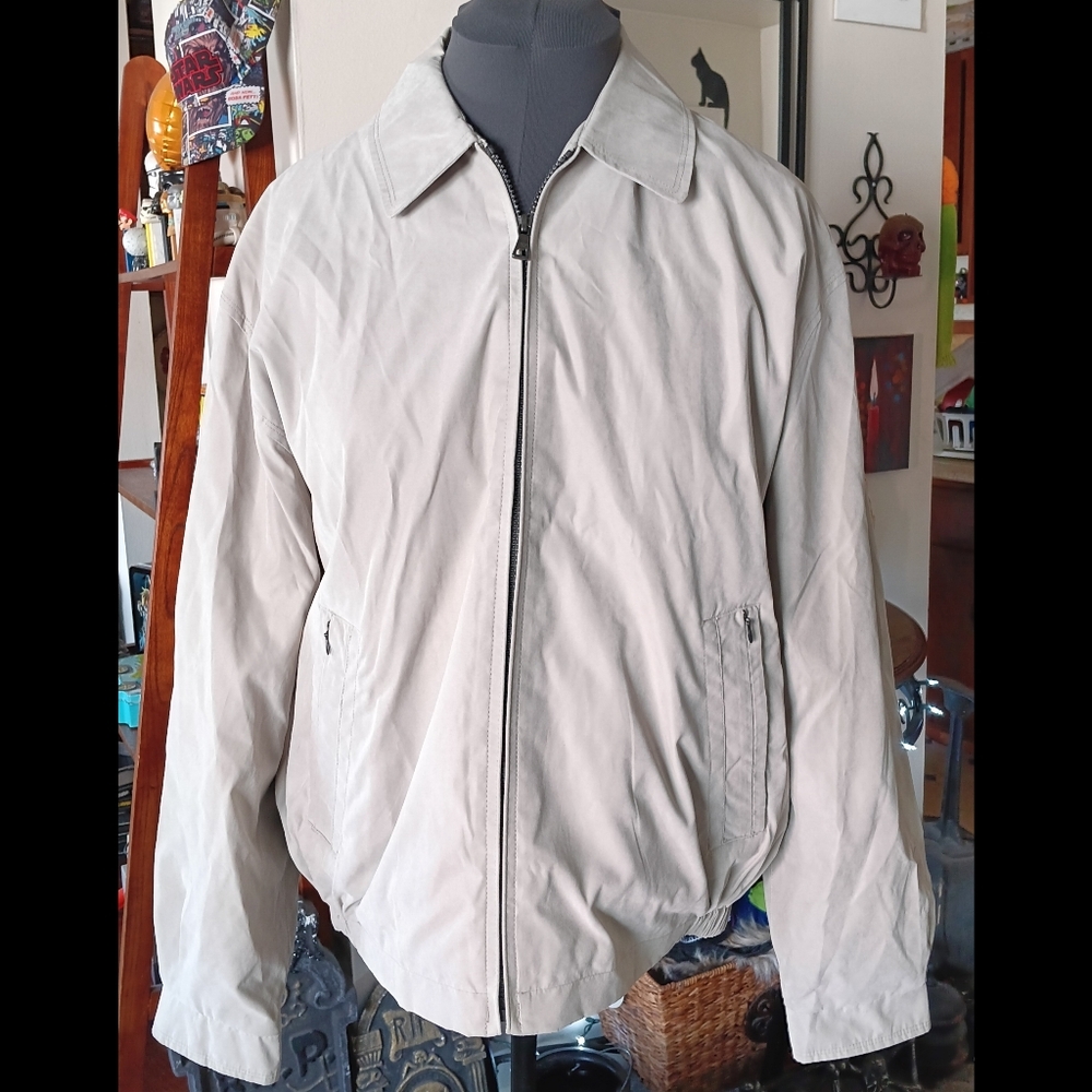 🖤*4/$15* London Fog Mens Lightweight Jacket Khaki Coat Large Zip